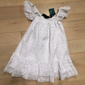 Nueces Spain white eyelet cotton black bow back dress girls 6